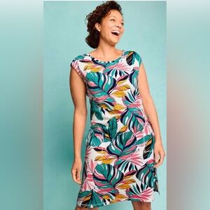 T by Talbots Cozy Crush Cross-Back Dress – Tropical Fronds | Size Medium